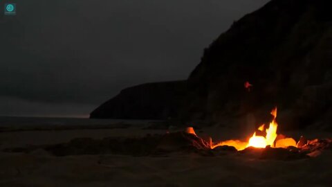 Campfire and Ocean Waves on a Secluded Beach at Night Relax, Sleep, Focus, and Study 5 Hours