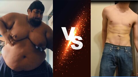 A fat person takes off the t shirt vs a slender who takes off the t shirt