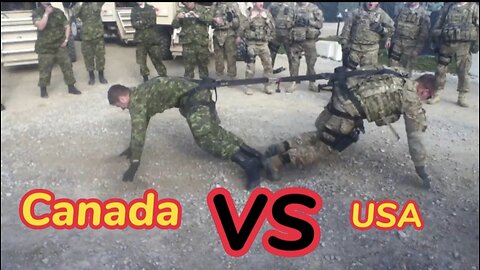 One on on soldier tug of war, Canada vs USA