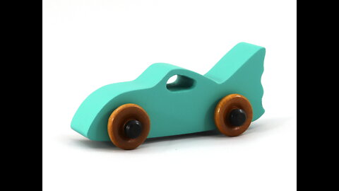 Wood Toy Car, Handmade and Painted with Green and Black Acrylic Paint and Amber Shellac