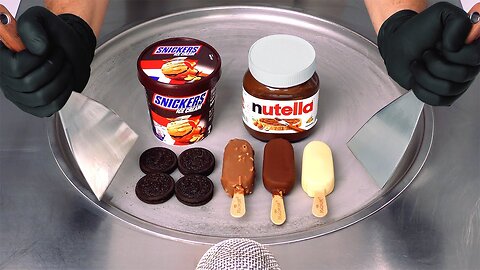 Snickers, Nutella, Oreo & Magnum - Ice Cream Rolls - ASMR