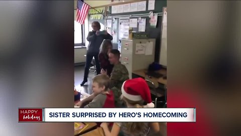 Sister surprised by hero's homecoming