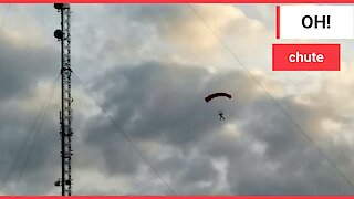 Dramatic moment two base jumpers leap from a 1,200FT high structure