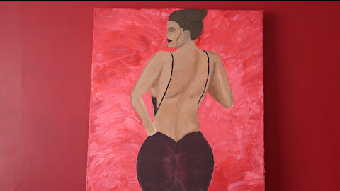 Rahrtist - Dangerous Demon | 5 days acrylic painting of woman in an elegant backless dark red dress