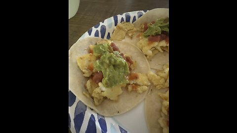 Breakfast Tacos Mexican Cheese Egg Guac & Homemade Salsa On Corn Tortillas #BreakfastTaco #Salsa #4K