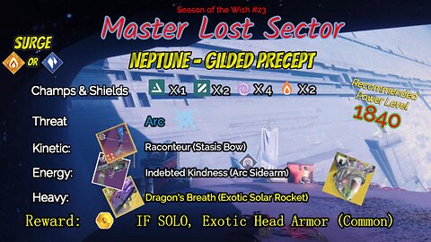 Destiny 2 Master Lost Sector: Neptune - Gilded Precept on my Arc Warlock 2-20-24