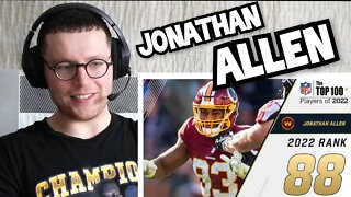 Rugby Player Reacts to JONATHAN ALLEN (Washington Commanders, DT) #88 NFL Top 100 Players in 2022