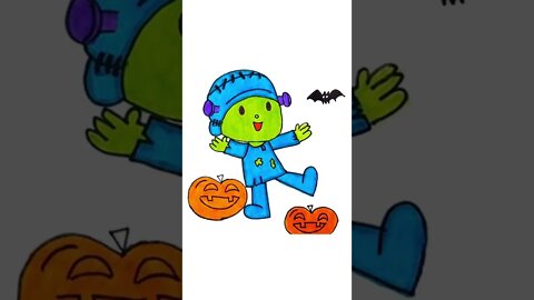 How to draw and paint Pocoyo Frankenstein Halloween #shorts