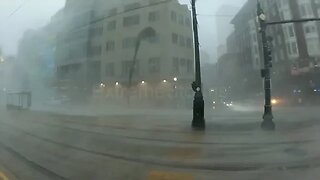 Hurricane Ida blasting down Canal Street New Orleans