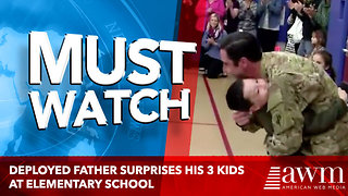 Deployed Father Surprises His 3 Kids at Elementary School's Morning Assembly