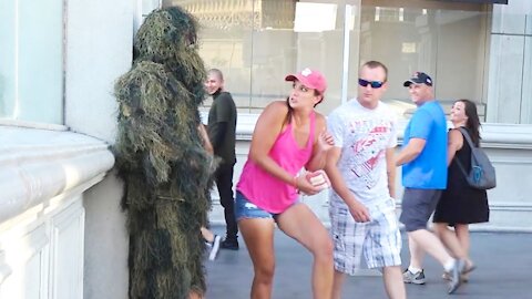 bushman funny prank !She was in shocked!