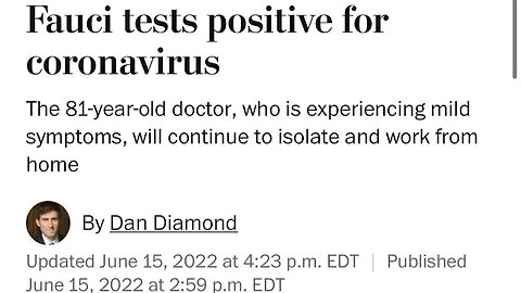 Fauci gets covid - although he is on record saying you won’t get infected if vaxxed