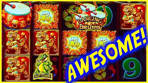 AWESOME DOUBLE FU DOG BETTER THAN JACKPOT WIN! Dancing Drums Slot