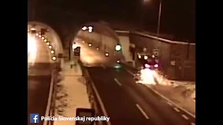 Driver survives spectacular crash in Slovakia tunnel