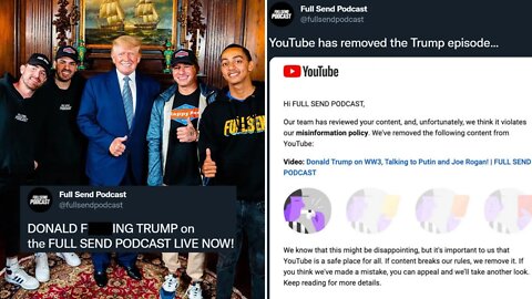 YouTube DELETES Donald Trump's Appearance On The Full Send Podcast | Big Tech Is TERRIFIED Of Him!