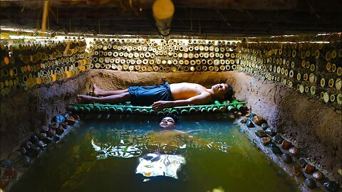 Dig Cliff to build Mini Swimming Pool in Underground Secret Bamboo House