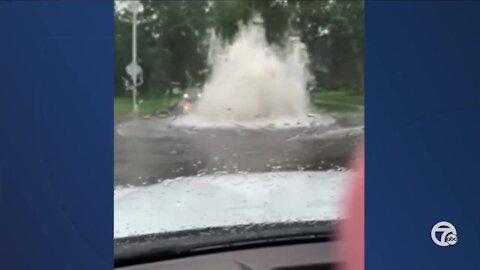 Manhole turns into a geyser Friday in Grosse Pointe as flooding hits again