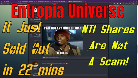 Entropia Universe NTI Shares Sold Out So Many People Angry At Capitalism And Alarm Clocks LOL