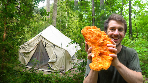 Off Grid Wall Tent Life and Chicken of the Woods Mushroom Foraging. Reishi and Bushcraft. Fornite