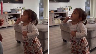 Girl adorably starts crying after dad says candy is bad