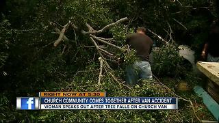 Church cleans up after storm knocks tree onto van