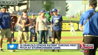 12-year-old stroke victim throws first pitch at Storm Chasers game