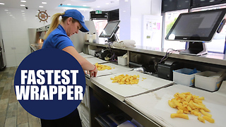 Fish shop worker sets new record to become world's fastest chip wrapper