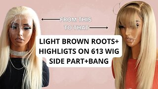 613 WIG WITH ROOTS+LIGHT BROWN HIGHLIGHTS| SIDE PART+BANGS| NETTIESHAIRTIQUE