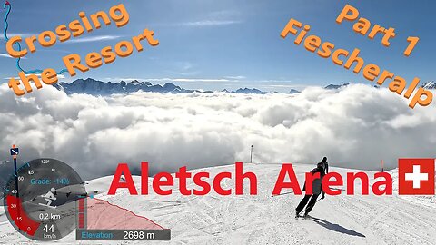 [4K] Skiing Aletsch Arena, Crossing the Resort Part 1 F1 Eggishorn, Wallis Switzerland, GoPro HERO11