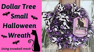 Small Halloween Wreath ! Dollar Tree Halloween DIY ~ Snowball Mesh Using the Curl Method