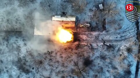 Drone attack on warehouse where Russians store ammunition and equipment strong blast occurs