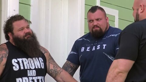 World's Strongest Men in a Tug o' War Challenge at Braemar Gathering Highland Games site in Scotland