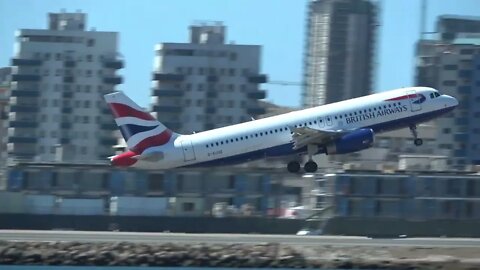 Europes Most Dangerous Airport; British Airways Gibraltar Landing and Departing, Extreme Airport, 4K