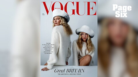 Kate Moss and lookalike model daughter Lila twin in white outfits on the cover of British Vogue