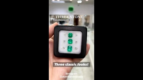 Unique 3 stone loose diamond and Colombian emerald engagement and anniversary rings