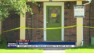 Roof collapse forces woman to sleep in her van