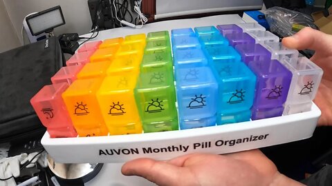 AUVON Monthly Pill Organizer with Free Smartphone Reminder App, 30 Day One Month Pill Box Case