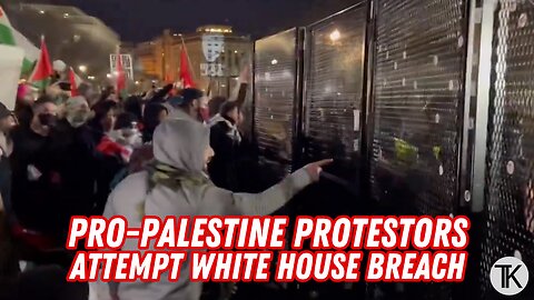 Pro-Palestine Protesters Attempting to Breach the Security Fencing Outside of the White House