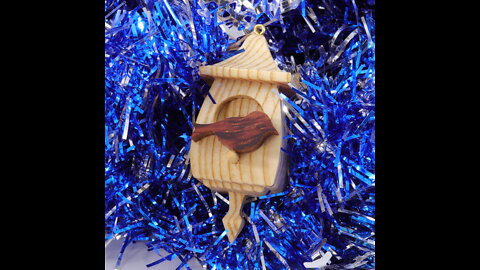 Miniature Birdhouse Ornament, Handmade from Wood and Finished with Blend Of Beeswax and Mineral Oil