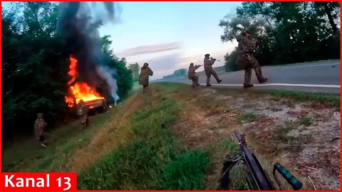 Ukrainian fighters ambushed Kamaz full of Russian servicemen near a forest in Kursk