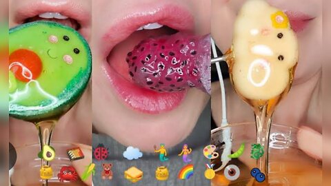 8 Minutes For Sleep Relax Satisfying ASMR Eating Emoji Food Challenge Mukbang