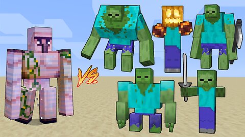 Enchanted Iron Golem Vs powerful Zombies / Minecraft Mob Battle