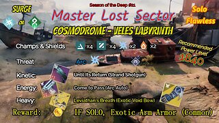 Destiny 2 Master Lost Sector: Cosmodrome - Veles Labyrinth on my Void Warlock Solo-Flawless 8-17-23