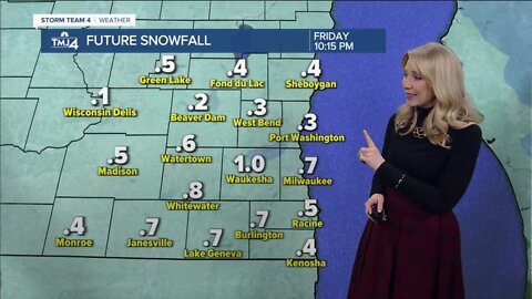 Wind gusts up to 50 mph Friday, light snow possible this evening