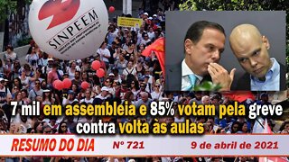 7 mil em assembleia e 85% votam pela greve contra volta às aulas - Resumo do Dia nº 721 - 09/04/21