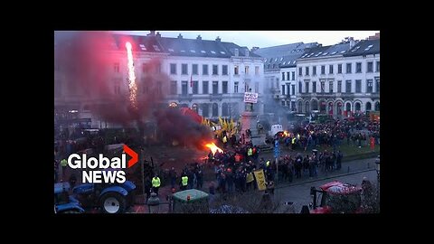 Chaos in Brussels as farmer protesters clash with police in front of European Parliament