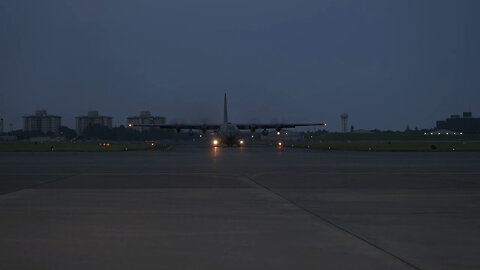 MG23: C-130H lands at Yokota Air Base (BRoll)