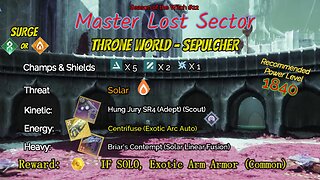 Destiny 2 Master Lost Sector: Throne World - Sepulcher on my Solar Hunter 9-13-23