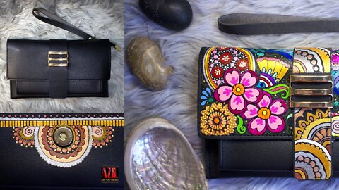 How I painted Mandala Leather Wallet 7 | Custom Painted Wallet | Time lapse | Mandala