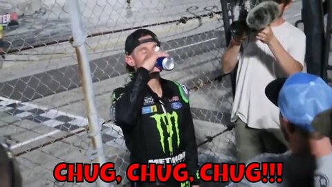 FREEDOM 500 WINNER BRIAN DEEGAN CHUGS VICTORY BEER!!!